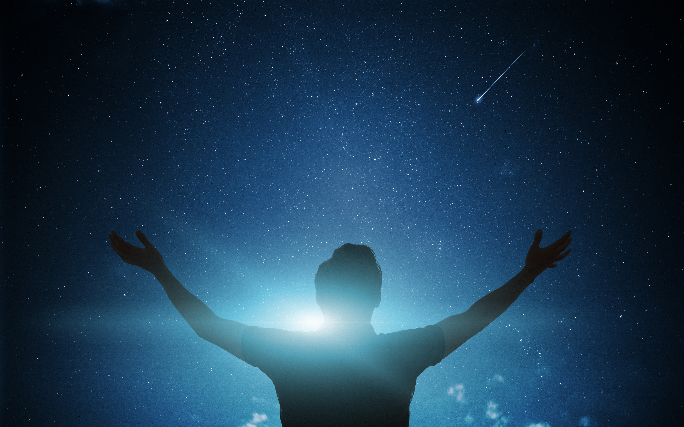 Respect and praying with night sky