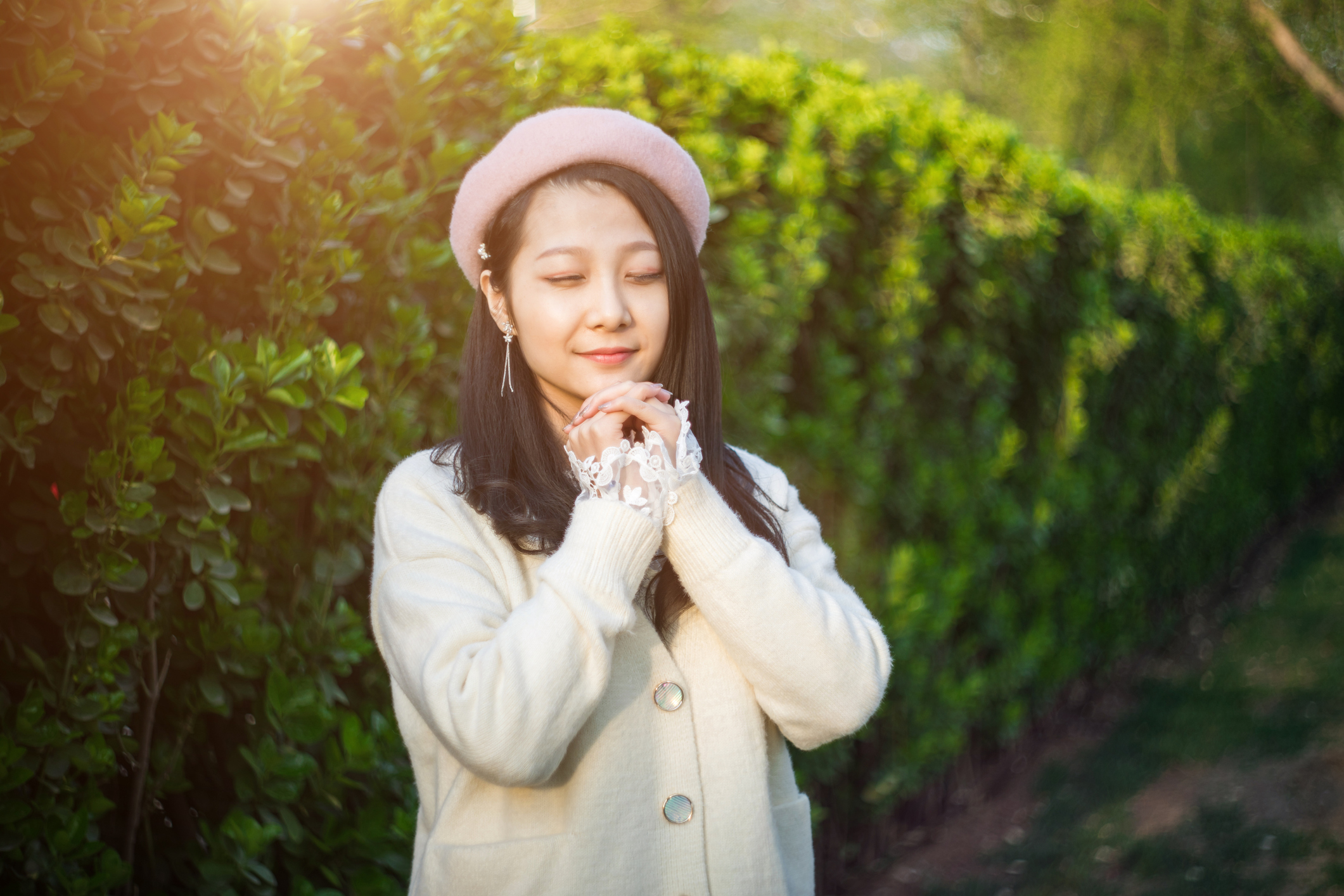 Young girl is praying