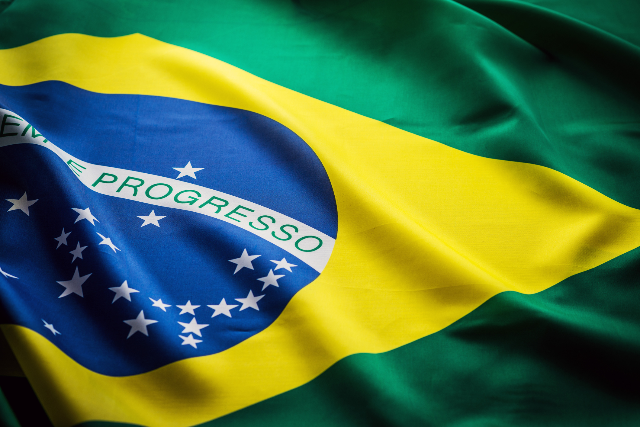 Close up studio shot of real Brazilian flag