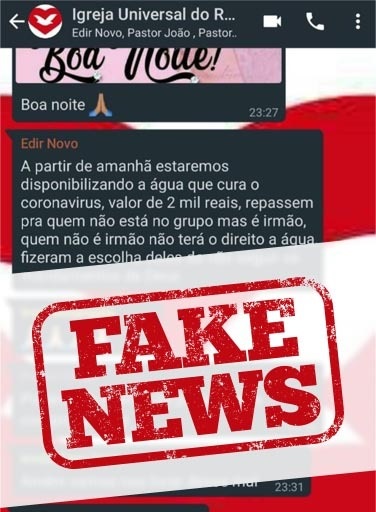 Imagem de capa - Falso: Bispo Macedo anuncia “água que cura coronavírus” em grupo do WhatsApp