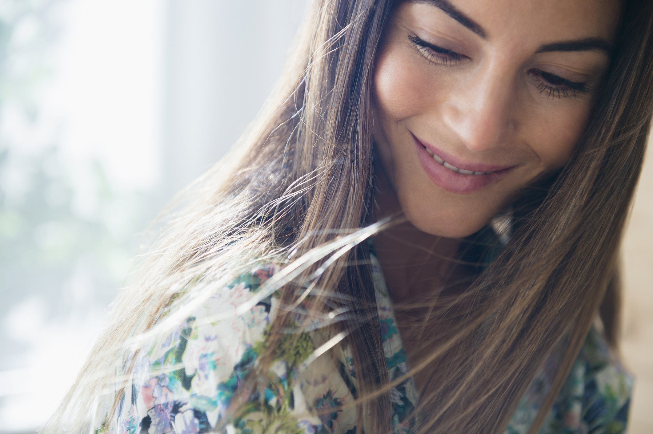 Caucasian woman looking down