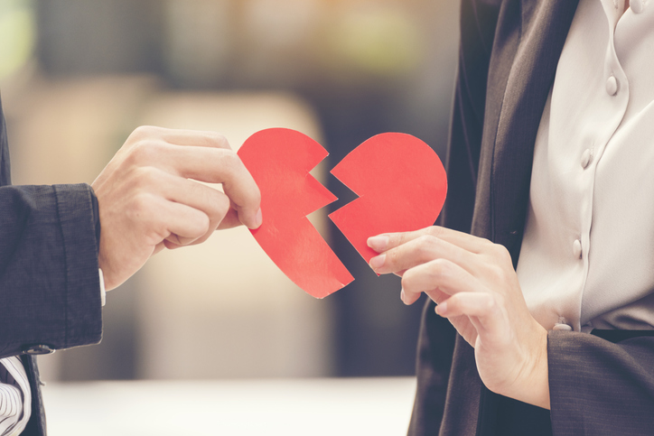 Grief divorce couple holding broken heart. Unhappy relationship hurt feeling for lover. valentine concept.