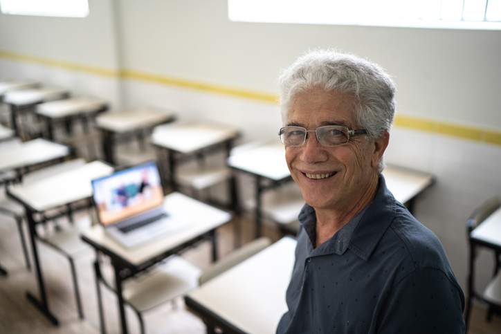 Portrait of a teacher doing an online class / video call
