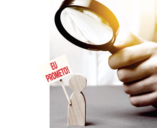 A man is studying a protester through a magnifying glass. Figure of a man with a protest poster. study of protests and action oppositions, the search for funding sources. Interference in the election.