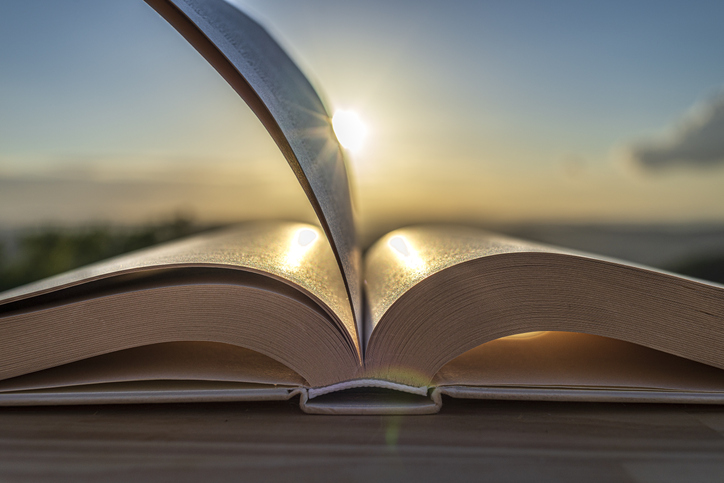 Open book in the light of sunset