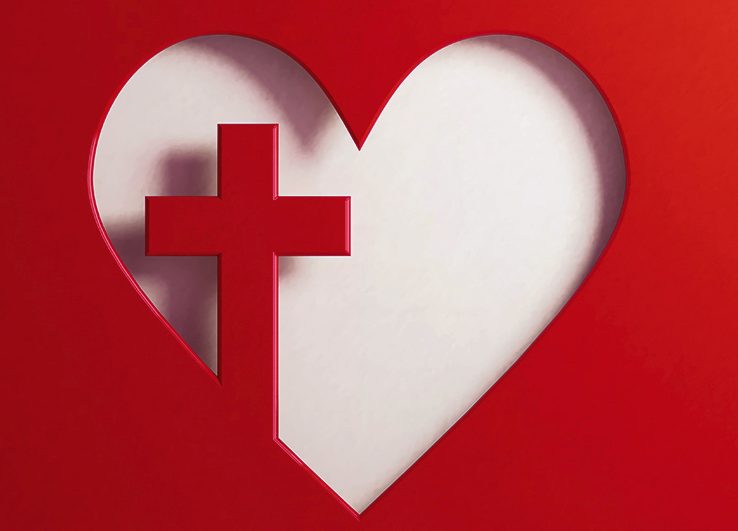 Cut Out Heart Shape With A Cross On Red Background &#8211; Good Friday And Faith Concept