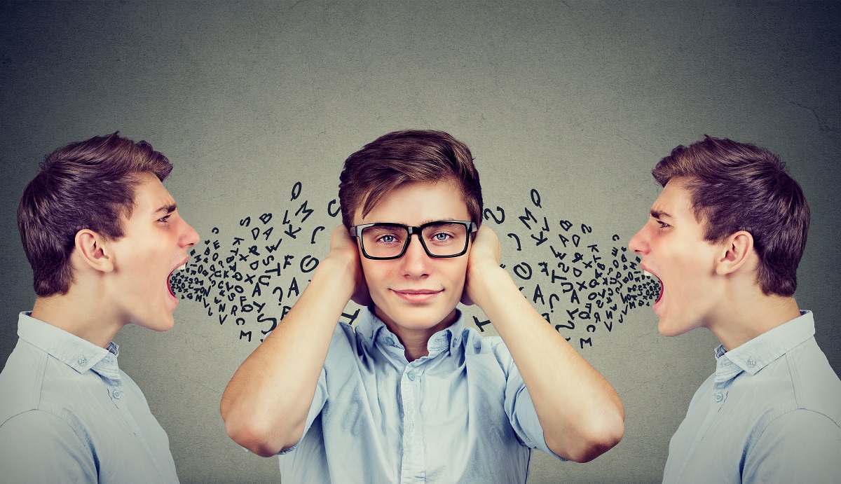 Two,Angry,Men,Screaming,At,Peaceful,Guy,Covering,His,Ears