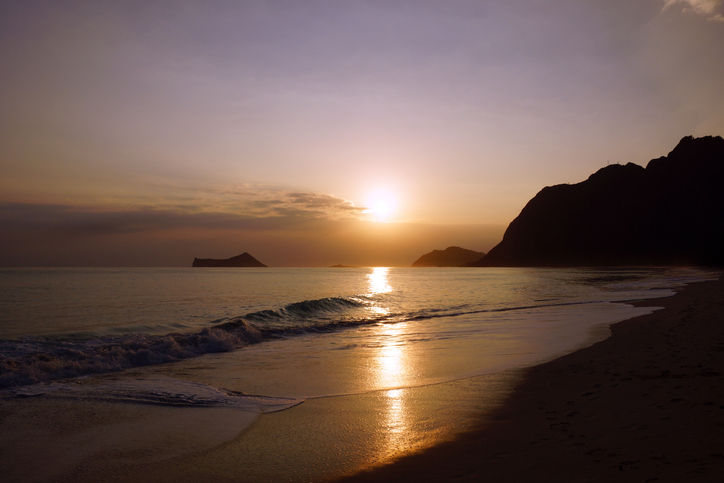 Early Morning Sunrise on Waimanalo Beach over Rock Island