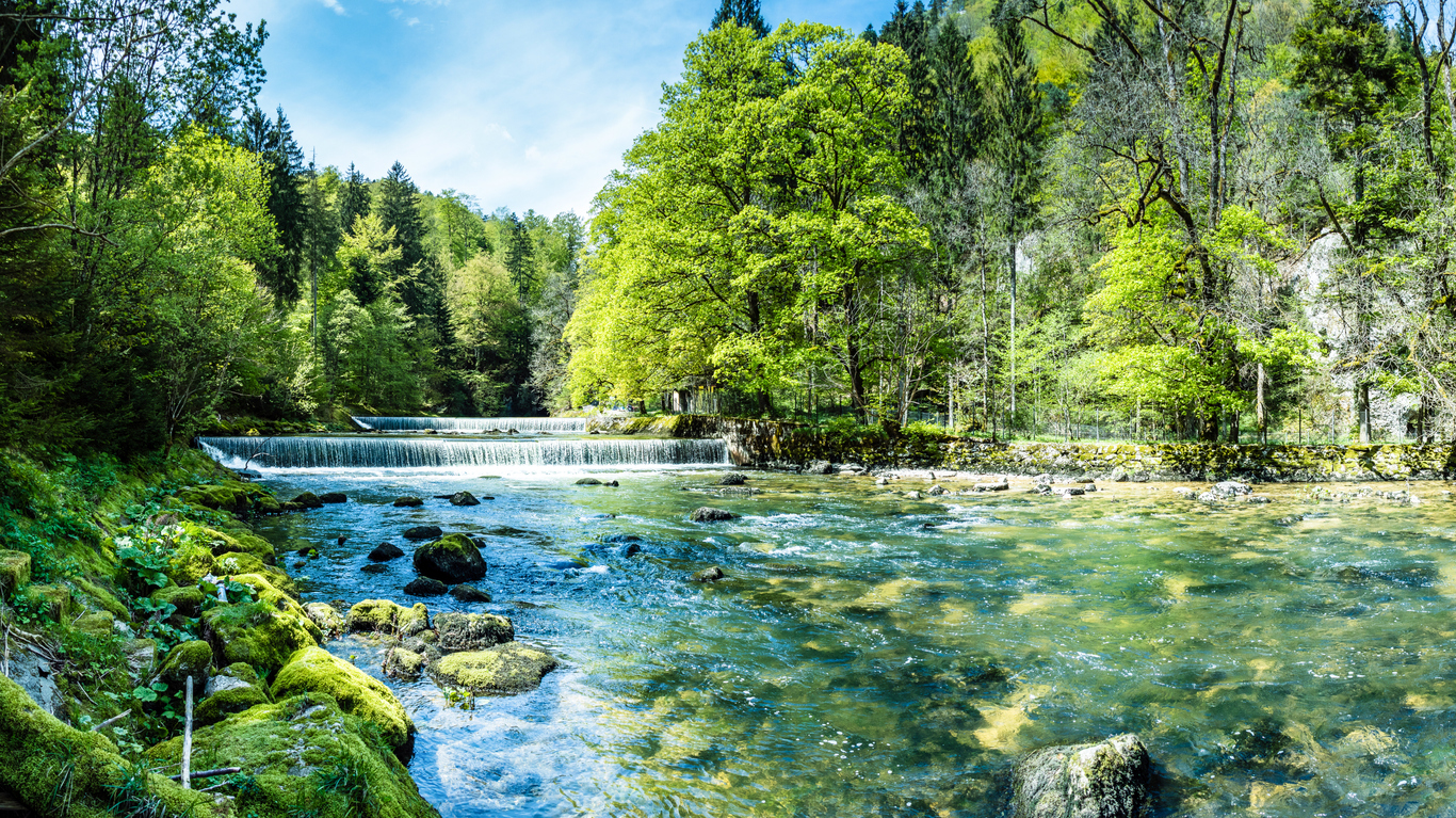 Areuse, River in the Neuchâtel Jura, Switzerland, Panorama