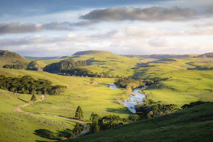 Southern Brazil countryside and river landscape at peaceful sunset