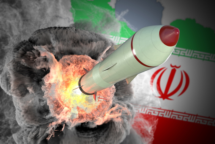 Launch of missile from Iran. 3D rendered illustration.