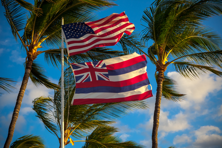Hawaii State and US Flags