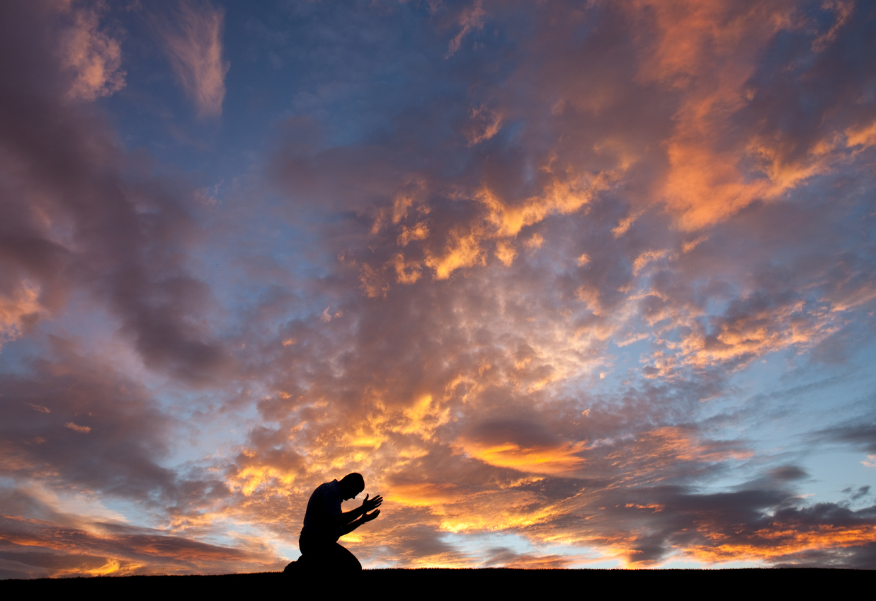 Silhouette of Unrecognizable Male Salvation Prayer