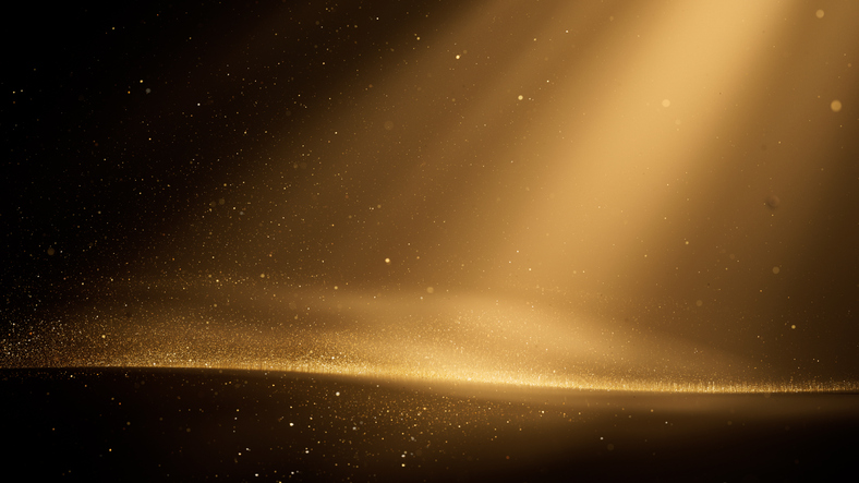 Glittering Gold Particles And Light Beams &#8211; Abstract Background &#8211; Christmas, Award, Celebration, Luxury, Glitter