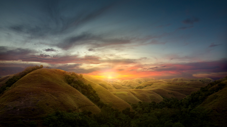 Green hills with landscape view