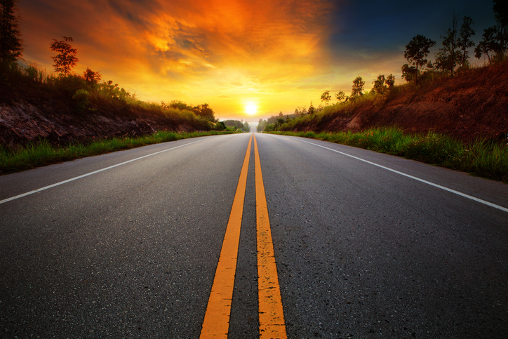 asphalt highways and sun set scene