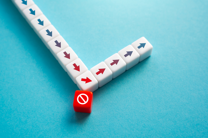 Change trajectory after denial. Blocking. Get a warning, change plans. Don&#8217;t slow down, save energy. Not give up. Repel the threat, turn the process in the other direction. Prohibition, restrictions.