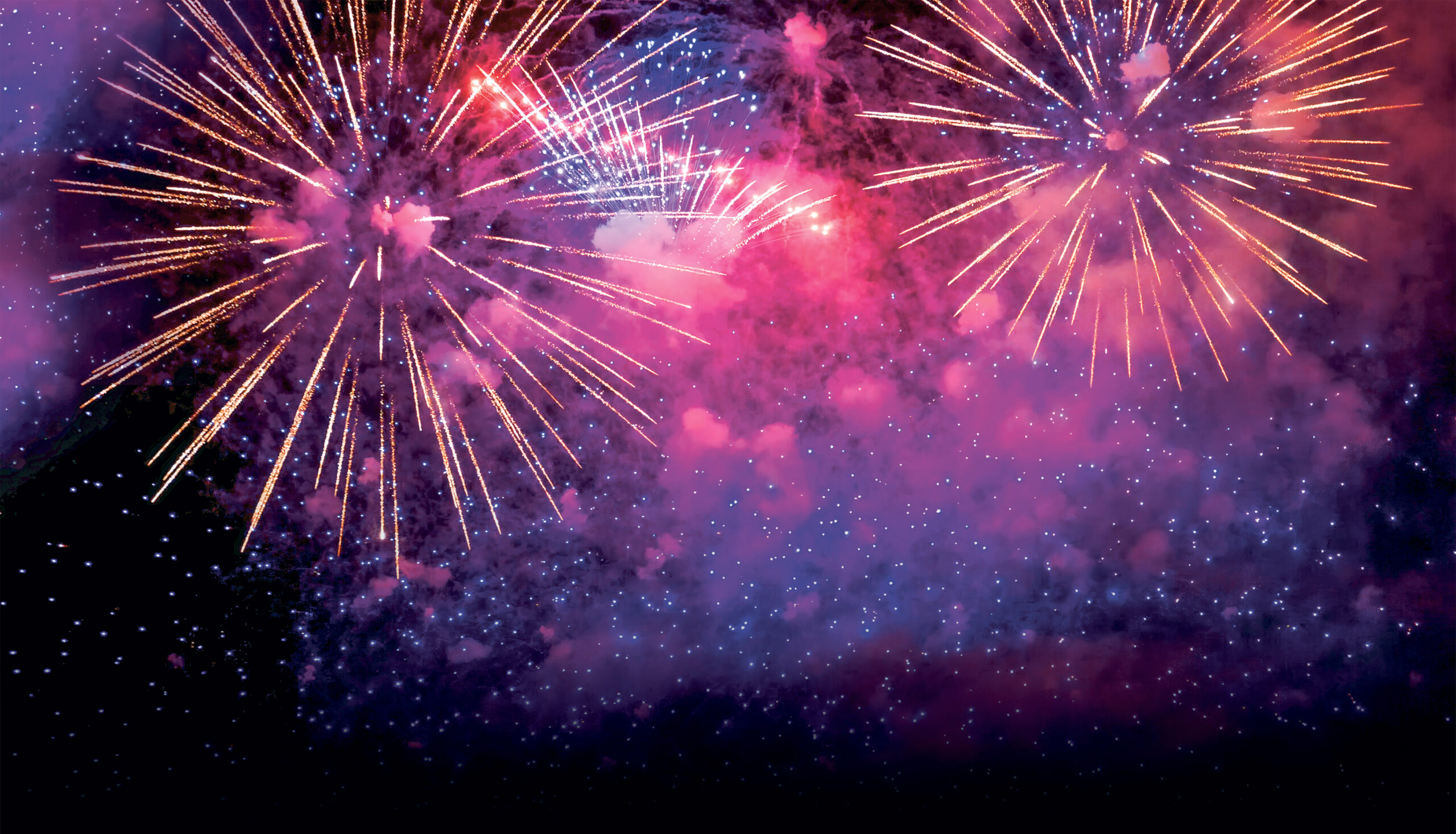 Purple Firework celebrate anniversary happy new year 2025, 4th of july holiday festival. Purple firework in night time celebrate national holiday. Violet firework Countdown to new year 2025 festival
