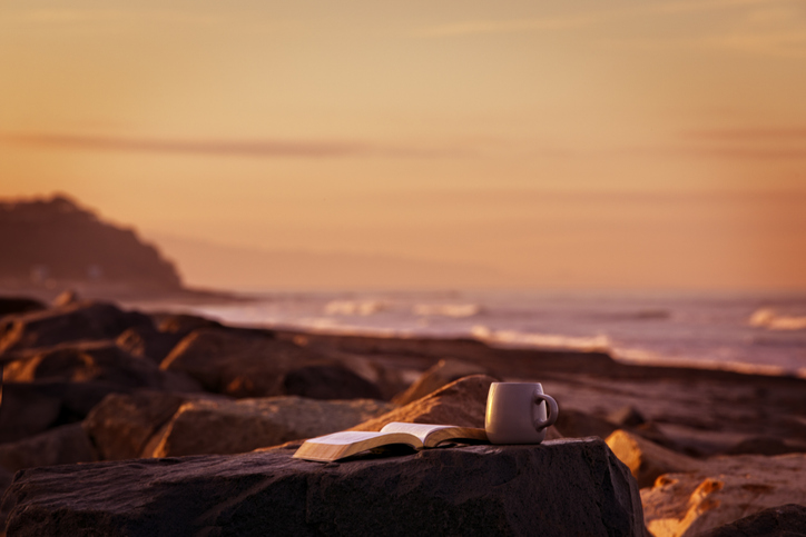 Bible and Coffee at Sunrise in Encinitas California