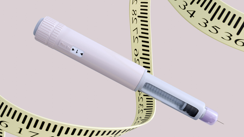 GLP-1 agonist injector pen with a medical measuring tape