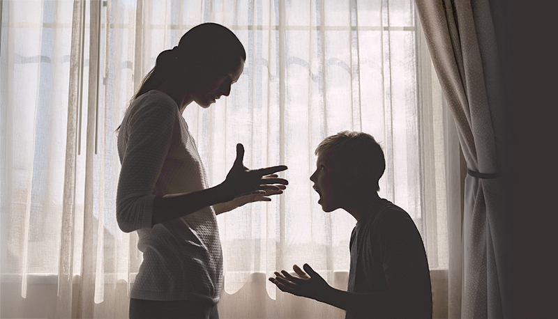 Mother and son shouting, fighting,  arguing, parenting family problem relationship concept