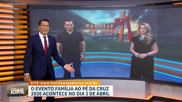 Imagem de capa - Evento Família ao Pé da Cruz: Renato e Cristiane Cardoso convidam o público durante o programa Cidade Alerta, da Record